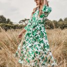 Green Printed Long Midi Dress