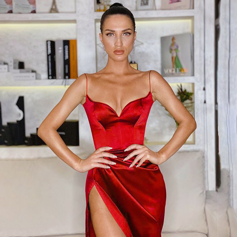 High Split Pleated Evening Party Midi Dress