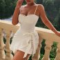 Lace Trim Ruched Chest Straps Mini Dress