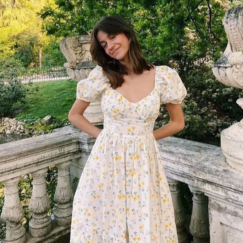 Lace Up Vintage Yellow Maxi Dress