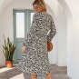 Leopard Midi Dress High Waist Long Sleeve