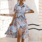 New Single-breasted Froal Print Midi Dress