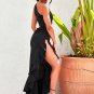 Off-Shoulder Cut-Out Split Ruffled Reflective Satin Party Maxi Dress