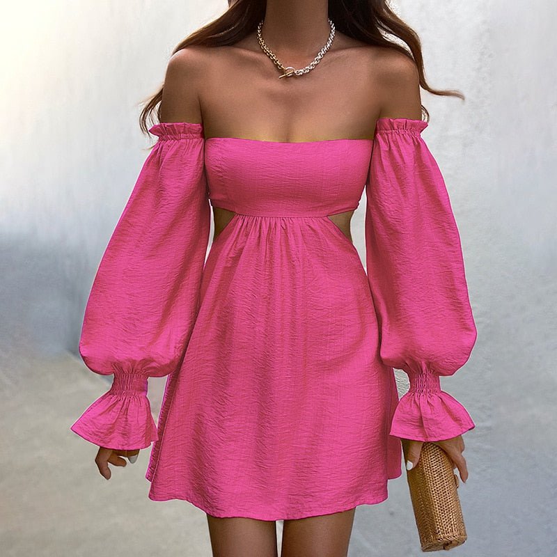 Off-Shoulder Lantern Sleeve Mini Dress