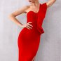 One Shoulder Side Slit Evening Midi Dress