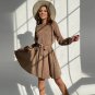O-Neck Belt Folds Knee Mini Dress