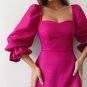 Rose Red Square Colloar Slit Midi Dress