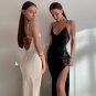 Satin Backless High Split Midi Dress