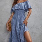 Sexy Chic Slash Neck Strapless Dot Print Midi Dress