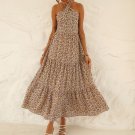 Sexy Cross Halter Floral Print Maxi Dress
