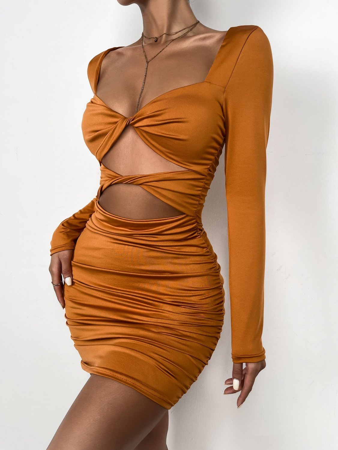 Sexy Cut Out Twist Knot Front Mini Dress