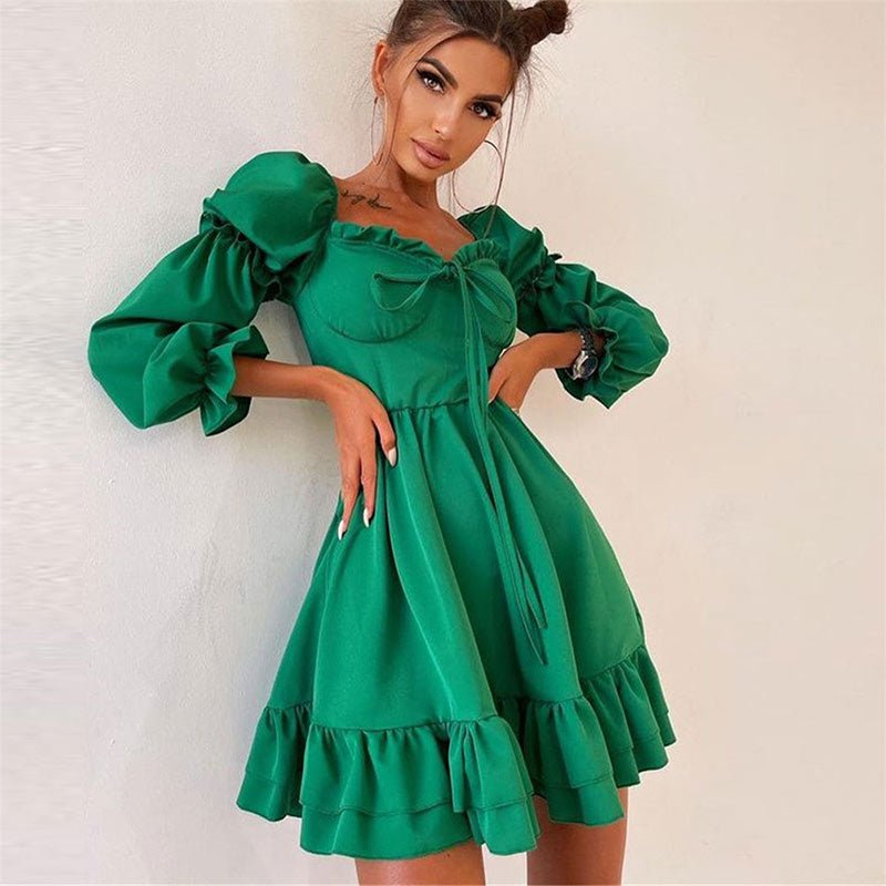 Sexy Green Ruffles Mini Dress
