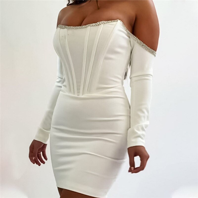 Sexy Ladies Fall Off Shoulder Mini Dress
