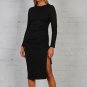 Side Slit Ruched Drawing String Midi Dress