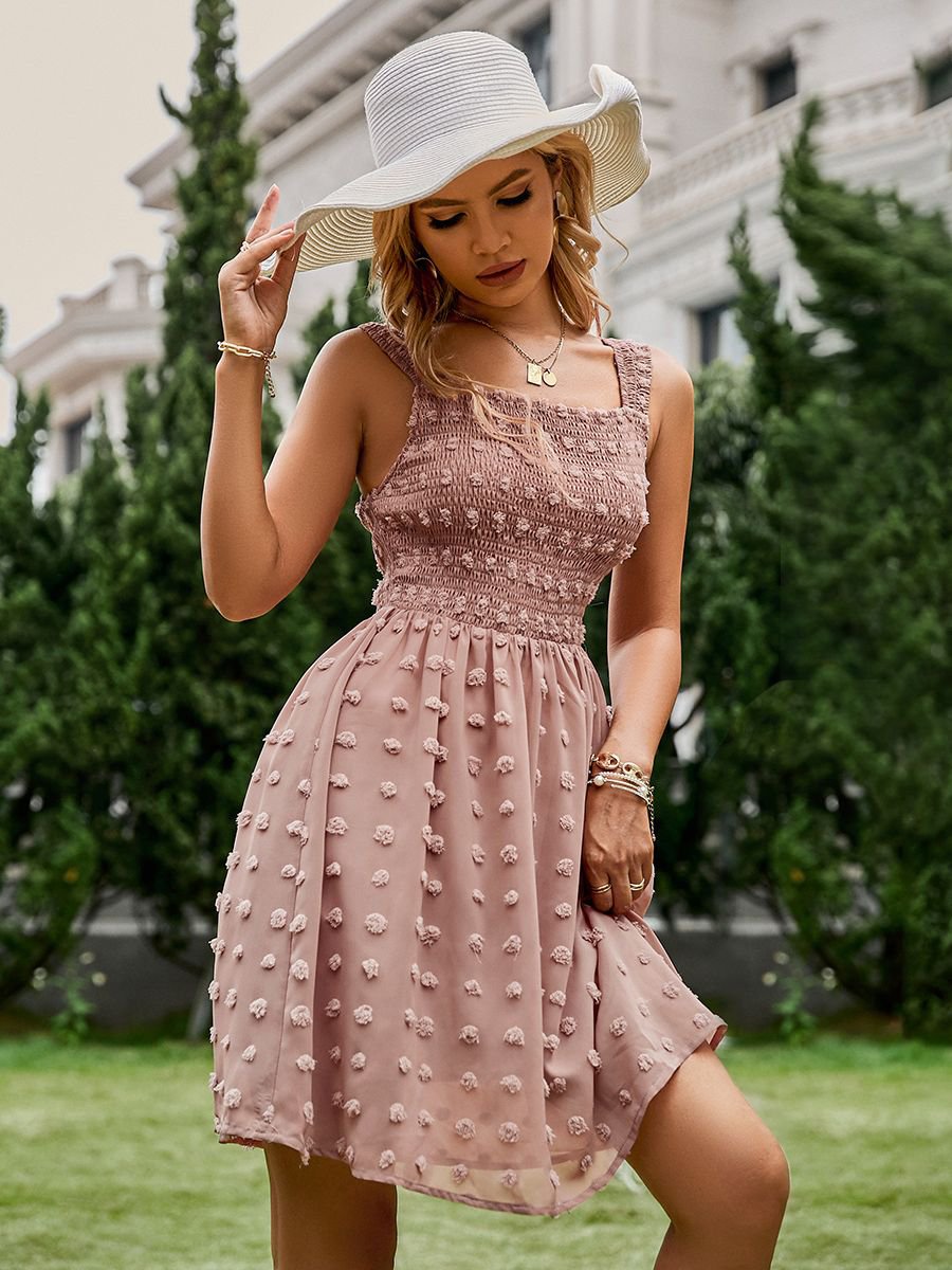 sleeveless square collar mesh mini dress