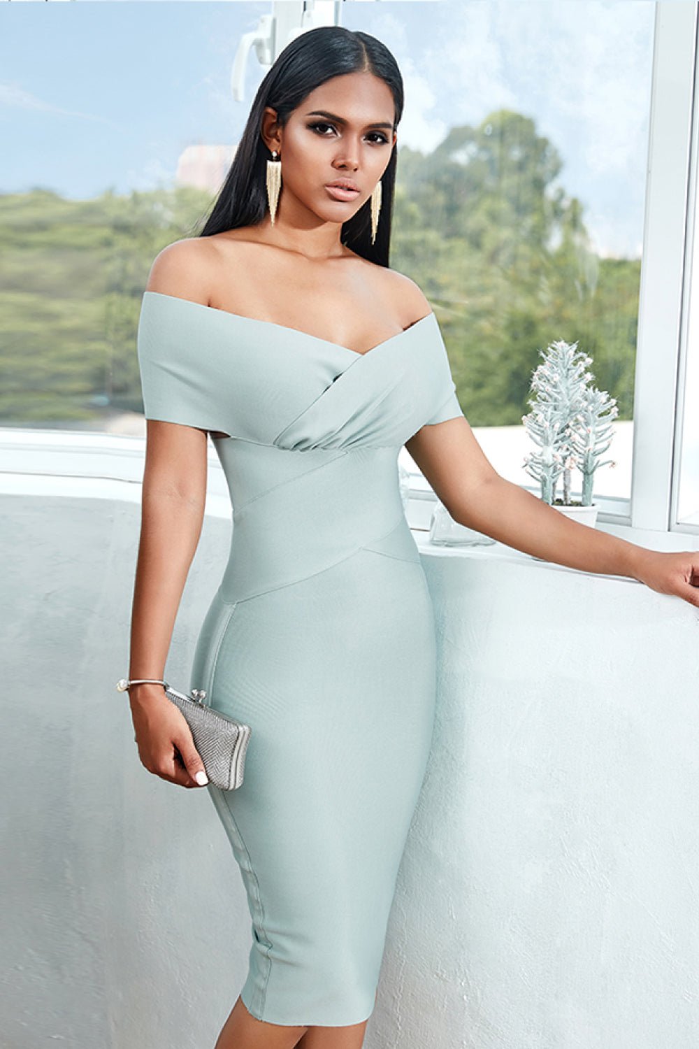 Solid Off-Shoulder Midi Dress