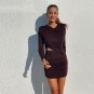 Solid Ruched Long Sleeve Mini Dress