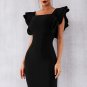 Solid Ruffle Shoulder Midi Dress