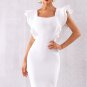 Solid Ruffle Shoulder Midi Dress