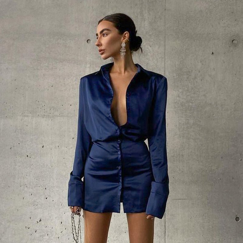 Solid Satin Mini Dress Elegant Fashion