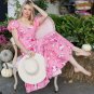 Square Collar Chinese Floral Pink Maxi Dress