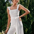 Casual Ruffle Sash Cotton White Jumpsuit