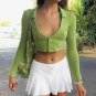 Green Crop Top Knitted Long Sleeve
