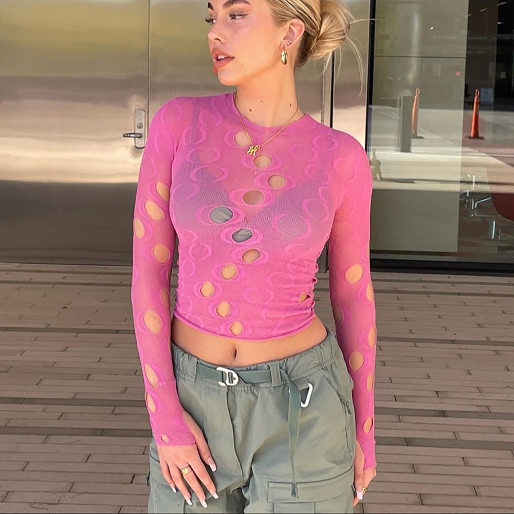 Aesthetics Pink Hollow Out Crop Top