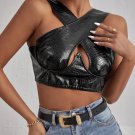 Black Leather Cut Out Hollow Crop Top