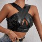 Black Leather Cut Out Hollow Crop Top