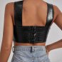 Black Leather Cut Out Hollow Crop Top