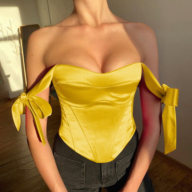 Elegant Satin Bow Tie Crop Top