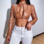 Fashion Long Sleeve Leather Crop Top