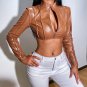 Fashion Long Sleeve Leather Crop Top