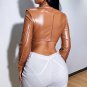 Fashion Long Sleeve Leather Crop Top