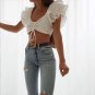 Flare Sleeve V Neck Sexy Crop Top