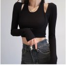High-waist Strip Long-sleeved Bottoming Crop Top