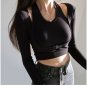 High-waist Strip Long-sleeved Bottoming Crop Top