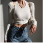 High-waist Strip Long-sleeved Bottoming Crop Top