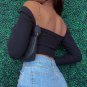 Hollow-Out V-neck Long Sleeve Crop Top