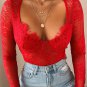 Lace Hollow Out Bodysuit Mesh Crop Top