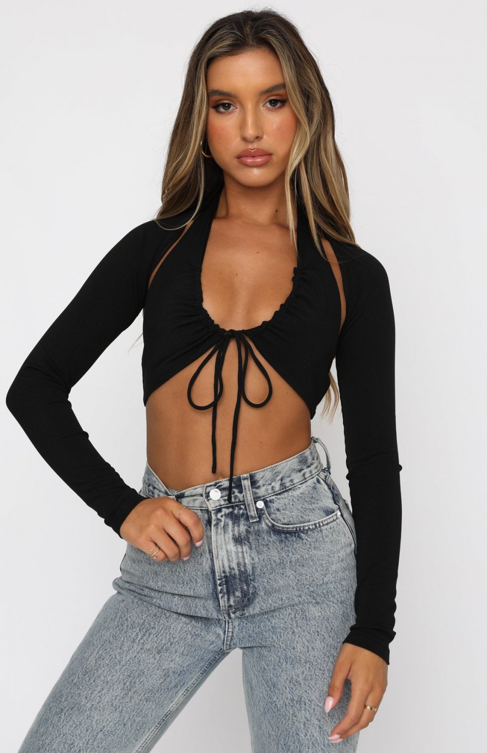 Long Sleeve Backless Crop Top