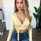 Long Sleeve Lace Up Solid Crop Top