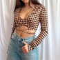 Long Sleeve Top Houndstooth Crop Top
