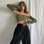 Off Shoulder Green Knitted Crop Top