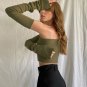 Off Shoulder Green Knitted Crop Top