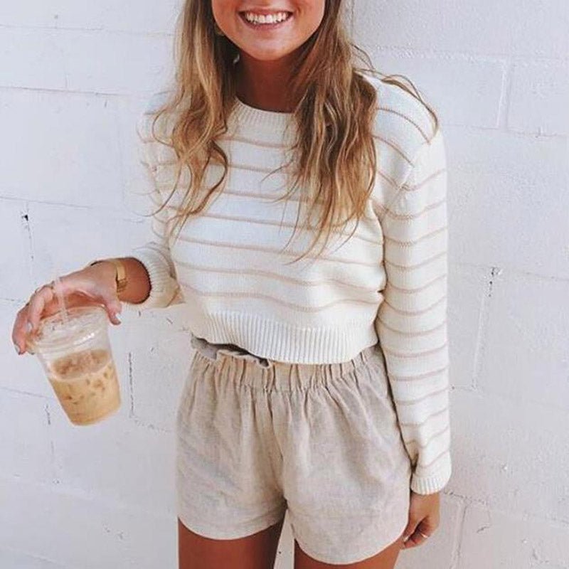 O-Neck Long Sleeve Casual Crop Top