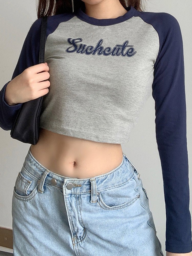 Patchwork Letter Print Casual Crop Top