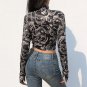 Printed Turtleneck Long Sleeve Crop Top