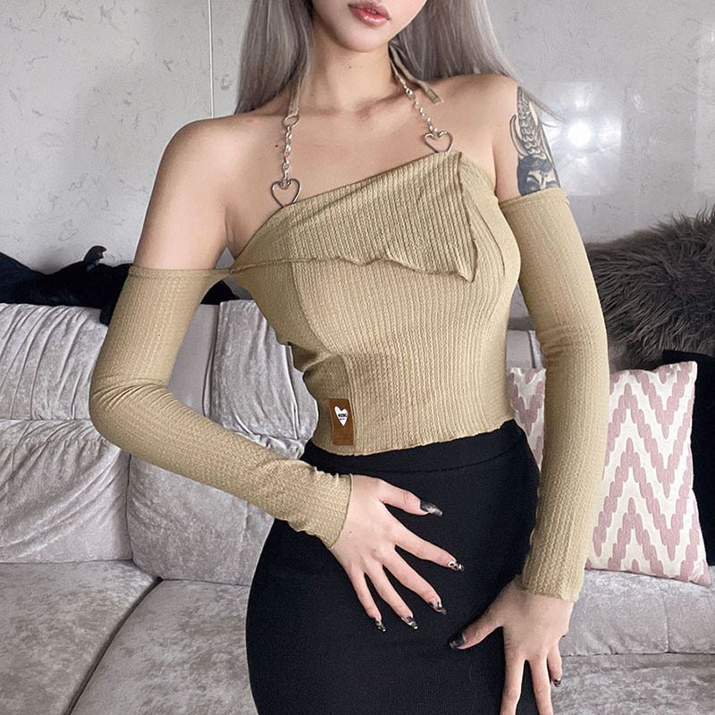 Sexy Chain Cut Out Long Sleeve Crop Top
